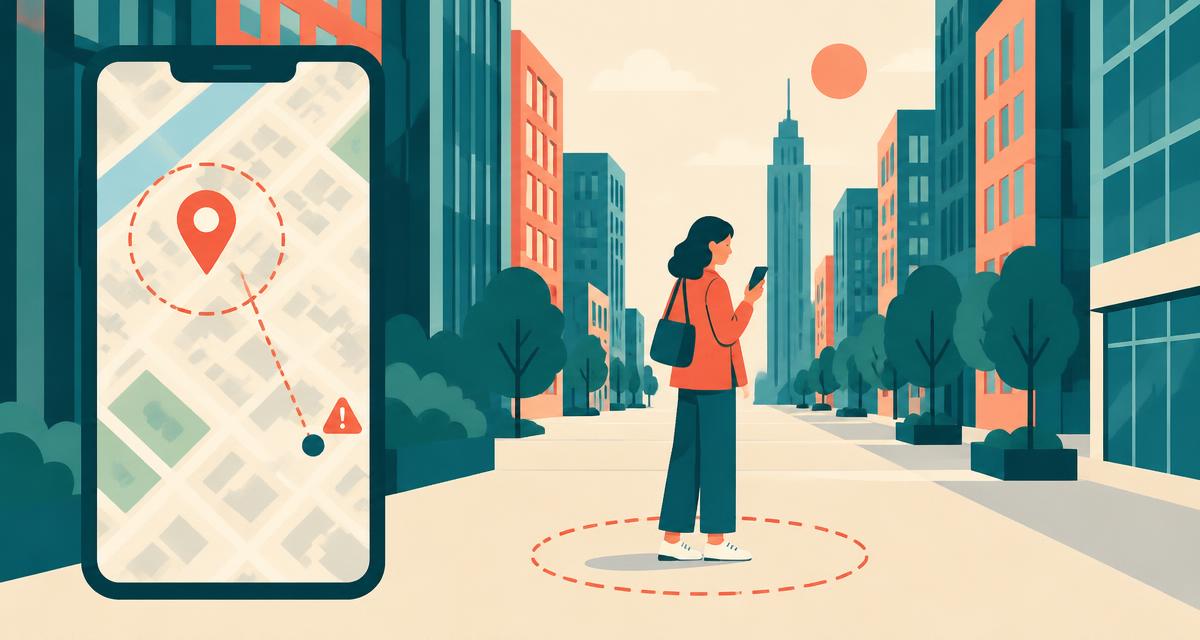 Person on a city street whose phone map shows a location pin offset from where they are actually standing